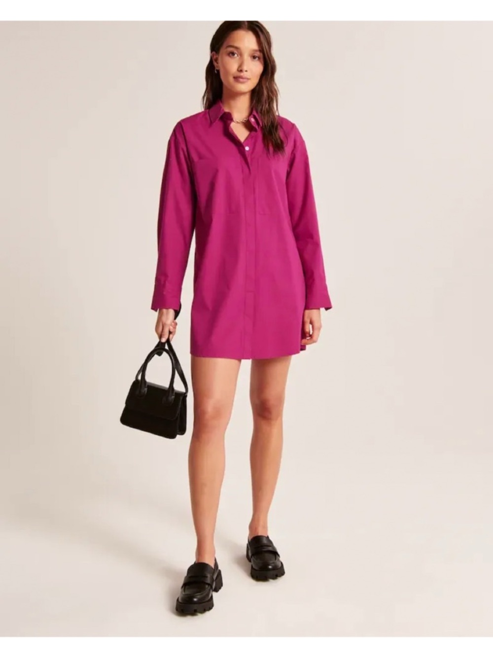 A&F • Relaxed Poplin Shirt Dress mini tunic oversized boyfriend pink cotton